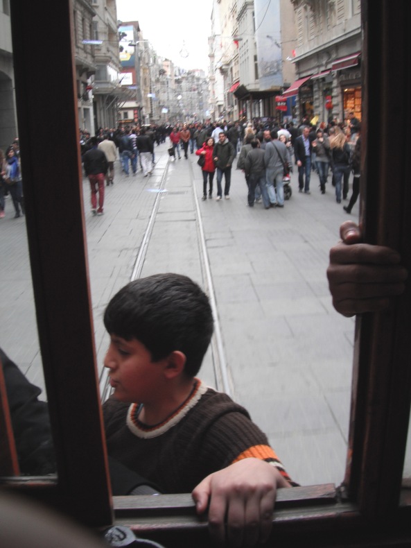 Child Rides Tram in Taksim, Istanbul